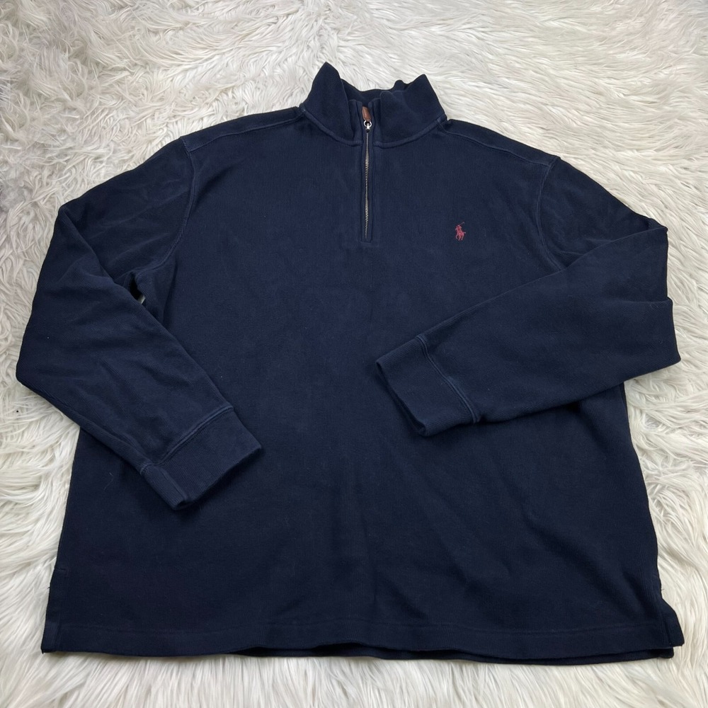 POLO Ralph Lauren Men's XL Navy Blue 1/4 Zip Pullover Sweater 100% Cotton